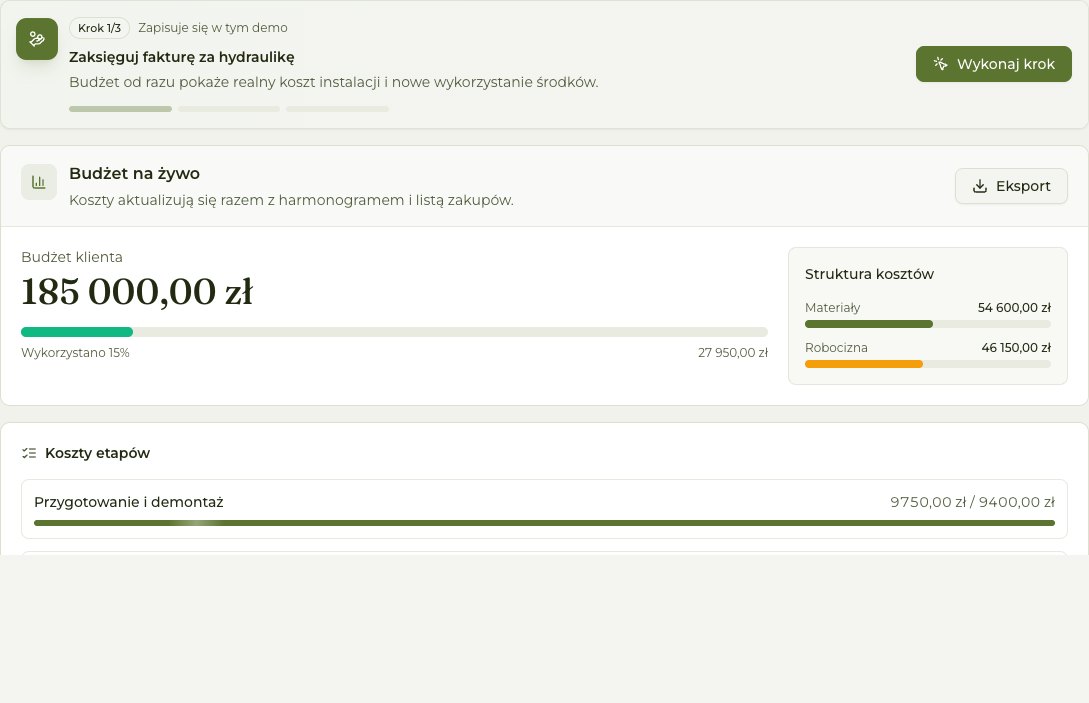 Budżet projektu klienta w M2 Planner