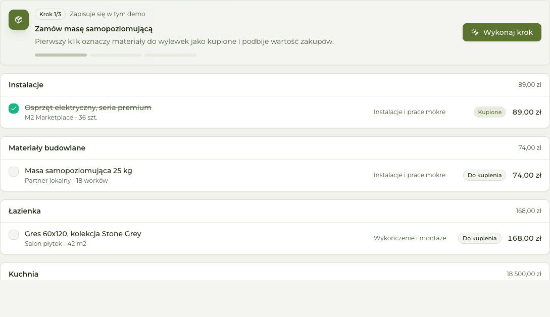 Lista zakupowa projektu klienta w M2 Planner